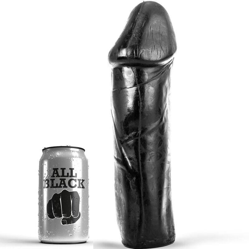 ALL BLACK dildo zonder testikels, 28 cm