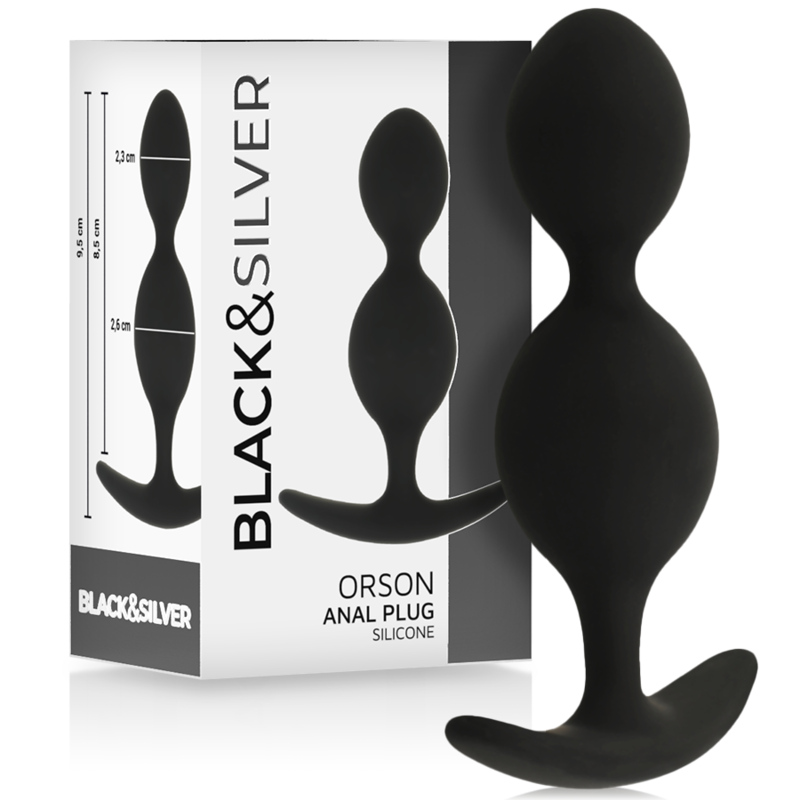 Siliconen anaalplug met 2 ribbels voor zacht oprekken, 9 cm BLACKSILVER