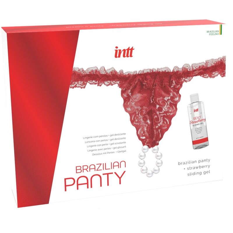 INTT Releases rode Brazilian string met parels en glijmiddel