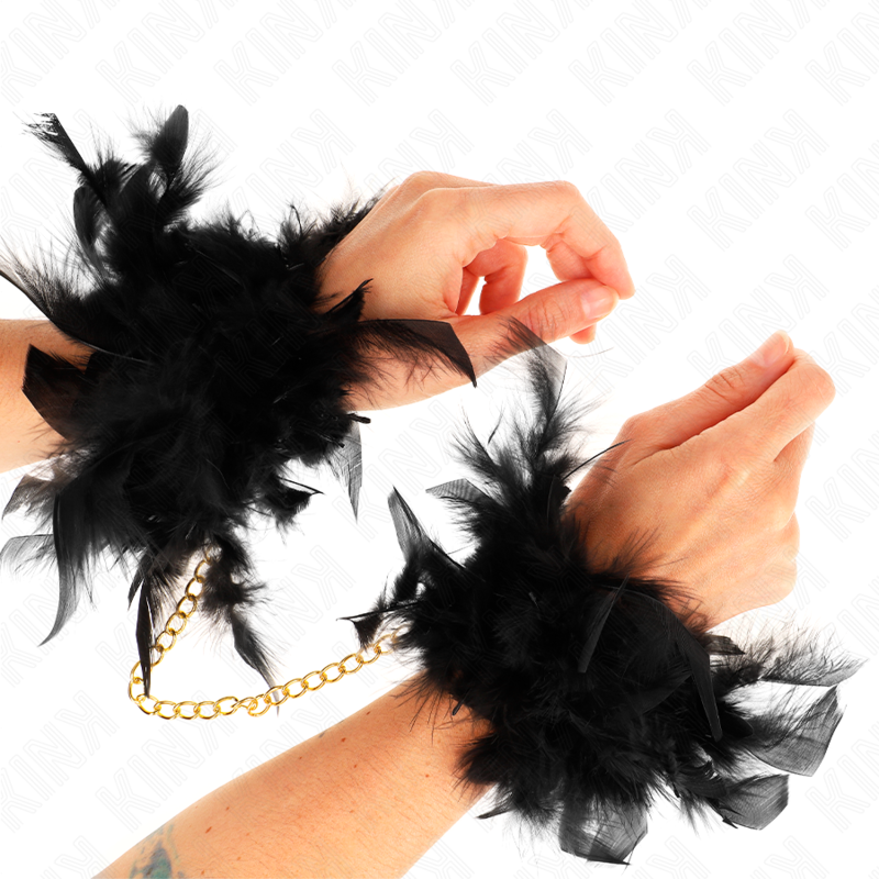 KINK handboeien met veren en gouden ketting
