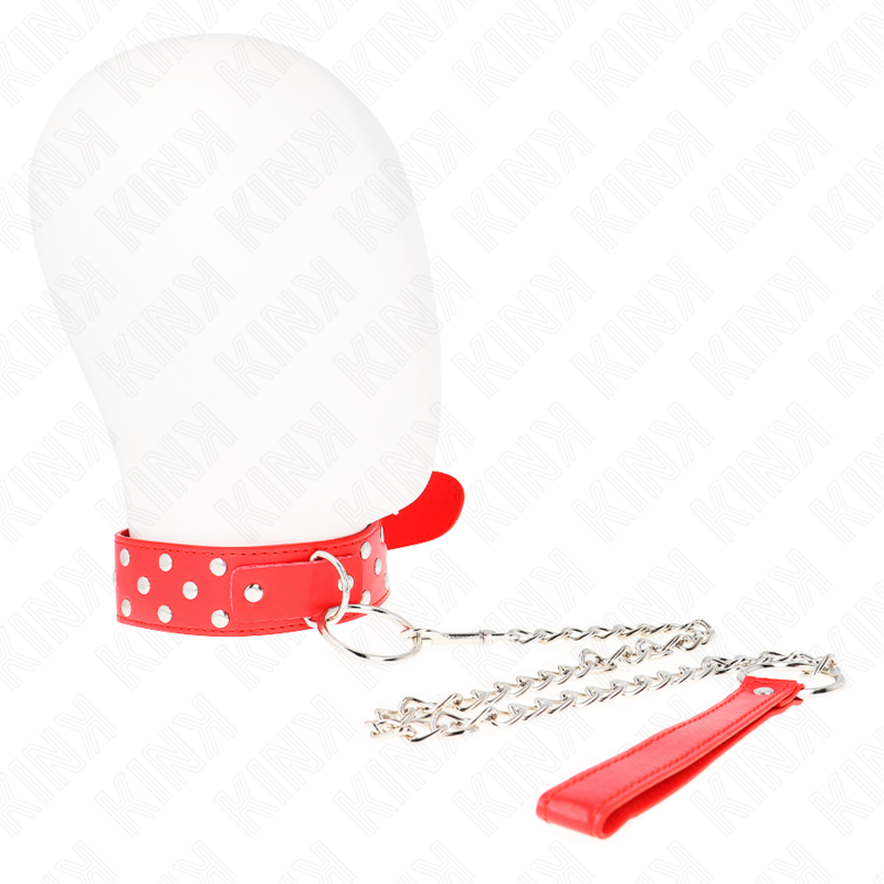 KINK rode halsband met ring en studs