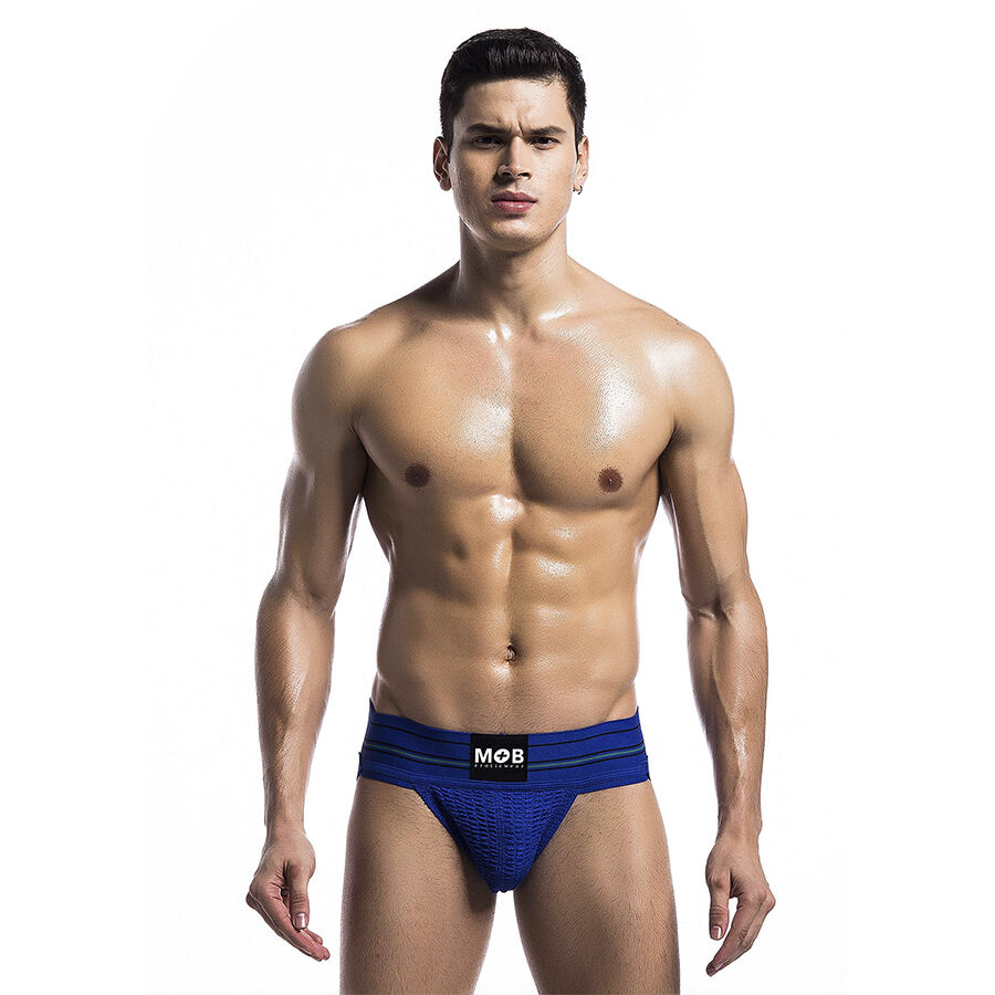 Klassieke blauwe herenstring met elastische tailleband, comfortmaat L MOB