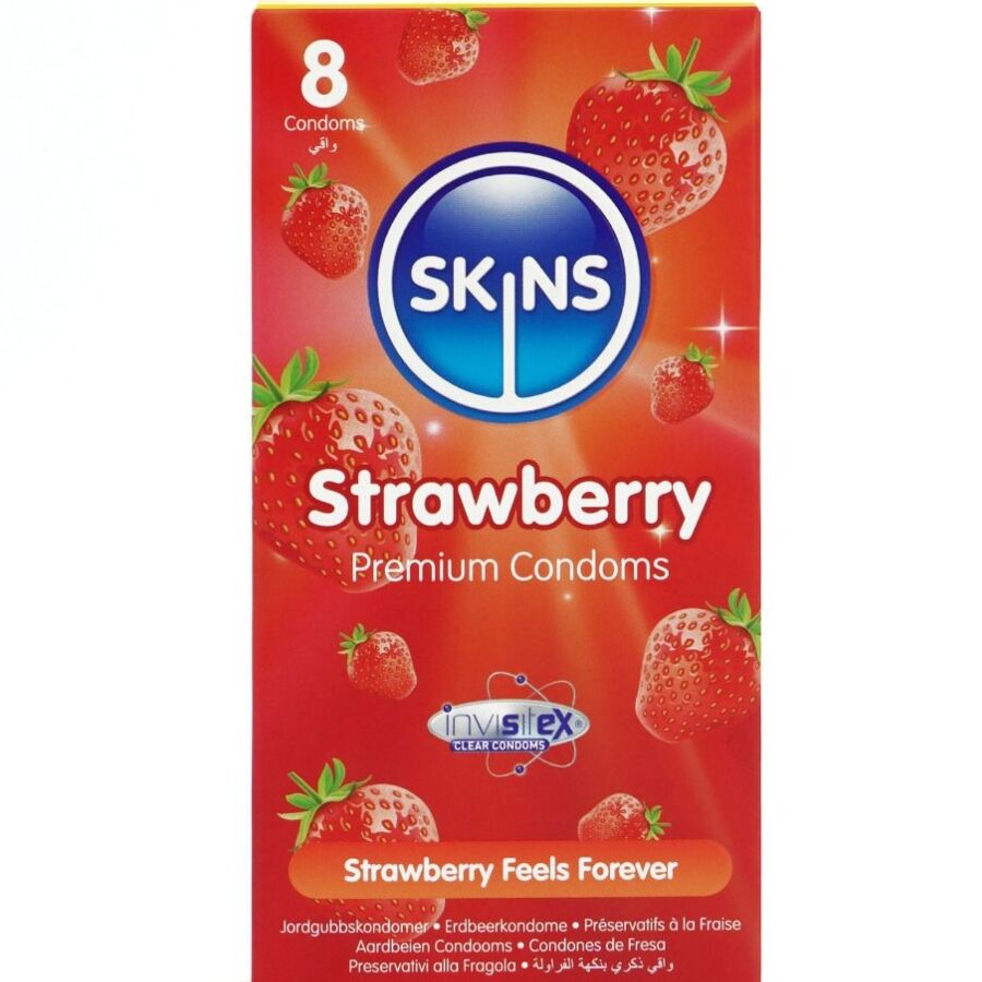 SKINS aardbeiencondooms, 8 stuks