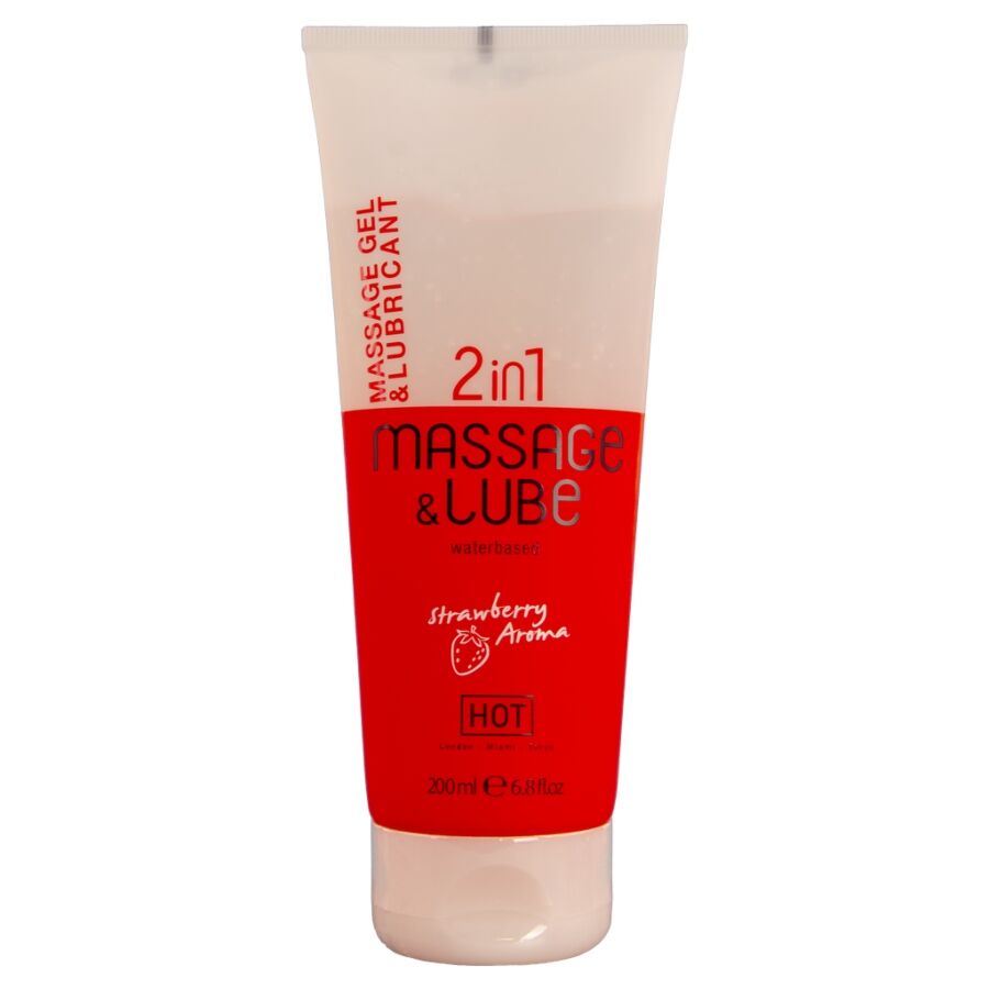 HOT massage en glijgel met aardbeienaroma, 200 ml