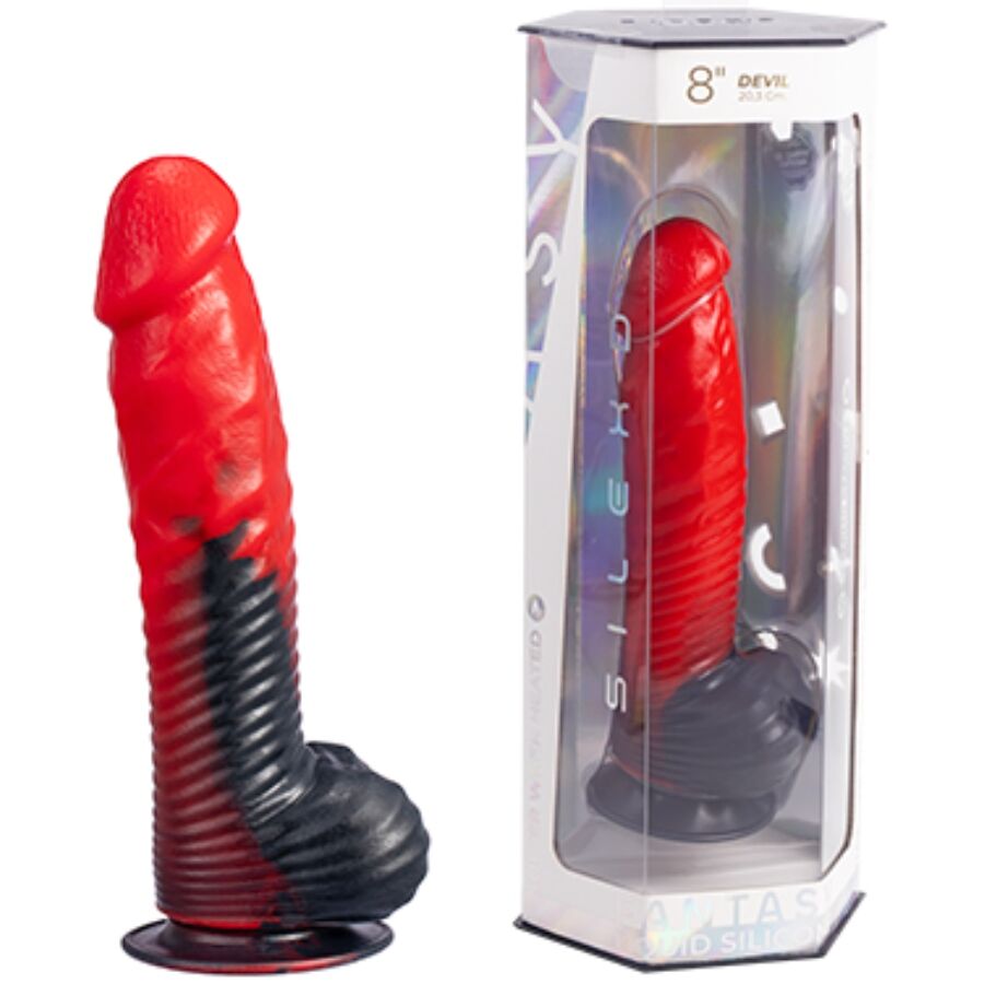 Silexd, Devil Duivelsdildo Fantasie Vloeibaar Siliconen Thmoreactief Rood Zwart 20,3 Cm