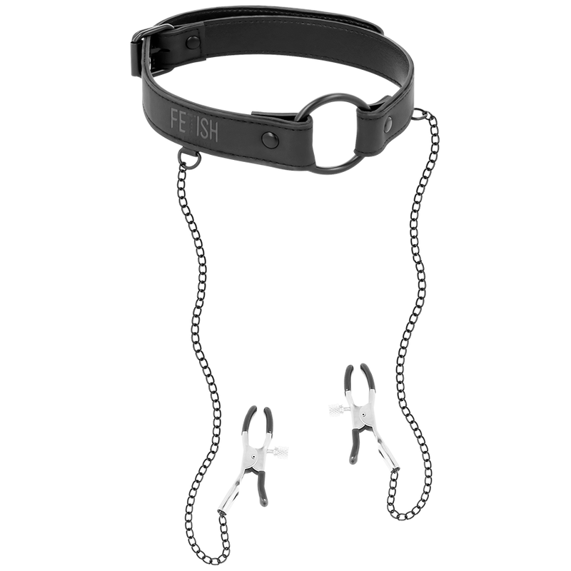 Fetish Submissive gag met ring en tepelklemmen